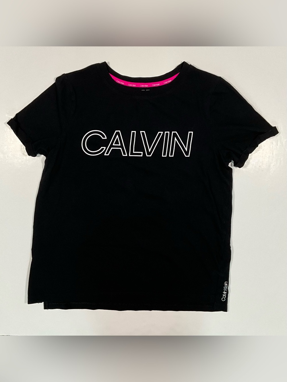 Calvin Klein Women's Soft Crew Neck Rolled Sleeve Graphic Logo Shirt Size Medium